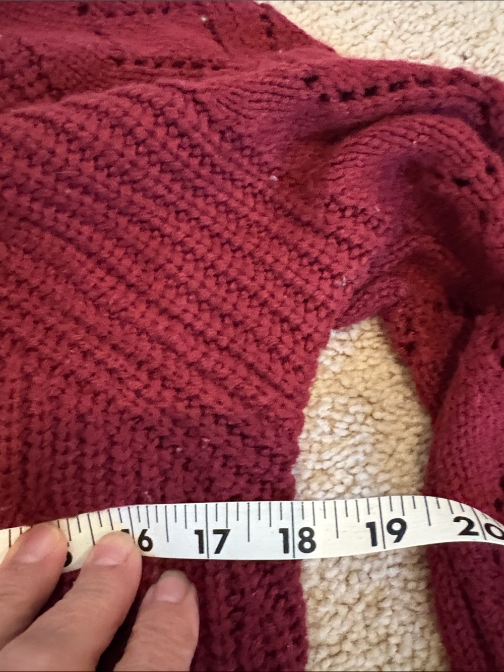 Cozy Women's Crewneck Cable Sleeve Sweater - Wine Red - Picture 7 of 8